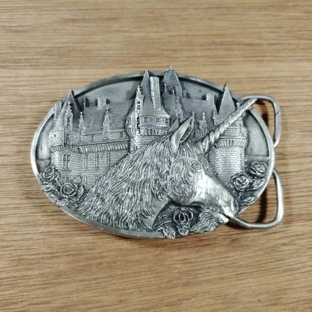 Vintage Unicorn Bergamot Brass Works Belt Buckle 1983 USA V43 Castle Fantasy